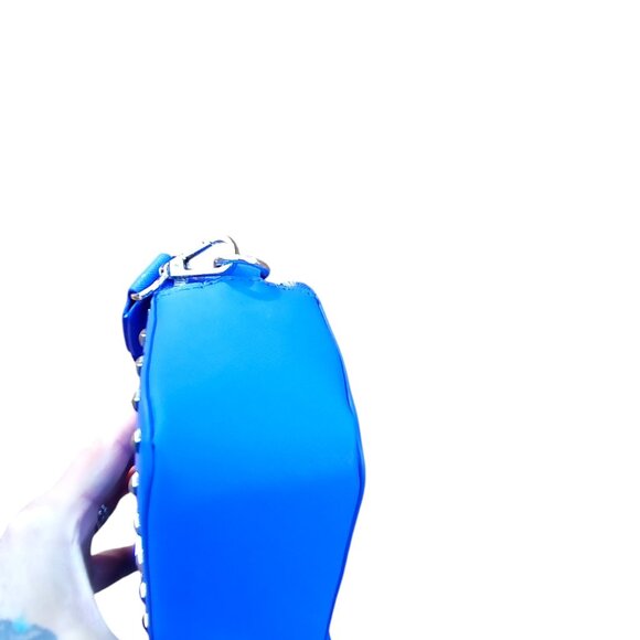 Valentino Orlandi NEW Leather Electric Blue Double Zip Studded Crossbody $159 - Picture 4 of 11